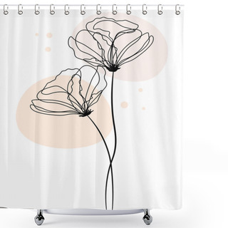 Personality  Wall Art, Contour Poppies And Abstract Spots On A White Background. Pastel Colors. Poster, Postcard Shower Curtains