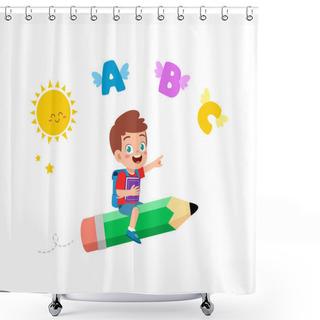 Personality  Little Kid Riding A Pencil And Fly Shower Curtains