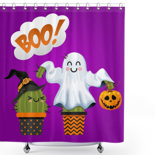 Personality  Loving Couple Of Cactus In Halloween Costumes Shower Curtains