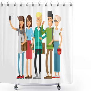 Personality  Selfie Shot Ofthree Young Girls Shower Curtains