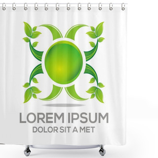 Personality  Logo Vector Circle Floral Design Element Eco Leaves Shower Curtains
