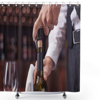 Personality  Waiter Opening Wine Bottle  Shower Curtains