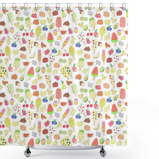 Personality  Doodle Ice Cream, Fruits, Berry, Sweets Pattern Shower Curtains
