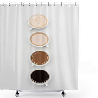 Personality  Top View Of Different Freshy Made Coffee Drinks With Milk On White Shower Curtains