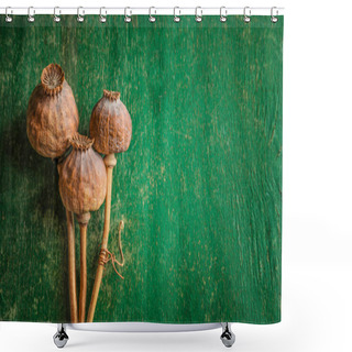 Personality  Poppy Heads On Green Wooden Table Shower Curtains