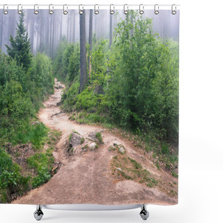 Personality  Foggy Trail In Mountain Forest Shower Curtains