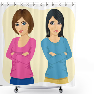 Personality  Two Angry Women Looking At Each Other Over Shoulder With Arms Crossed Shower Curtains