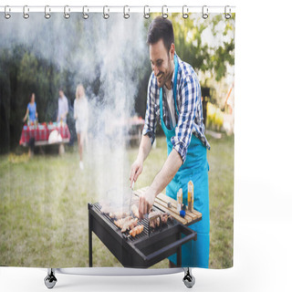 Personality  Handsome Male Preparing Barbecue Shower Curtains
