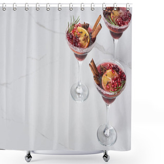 Personality  Christmas Cocktails With Orange, Pomegranate, Cinnamon On Marble Table  Shower Curtains