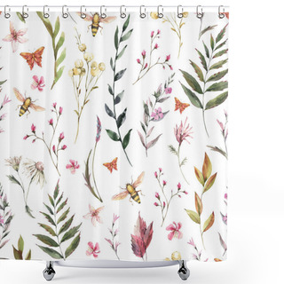 Personality  Watercolor Vintage Floral Summer Seamless Pattern. Natural Botanical Texture On White Background. Dry Flowers Wallpaper Shower Curtains