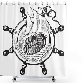 Personality  Ship & Wheel_engraving Shower Curtains