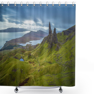 Personality  Old Man Of Storr, Scottish Highlands In A Cloudy Morning, Scotland, UK Shower Curtains