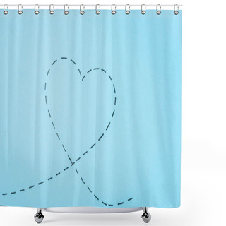 Personality  Top View Of Dotted Line Heart On Blue Background Shower Curtains