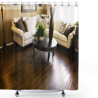 Personality  Hardwood Flooring In Modern Living Room Shower Curtains