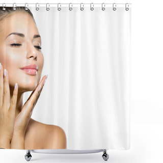 Personality  Beauty Spa Woman Portrait. Beautiful Girl Touching Her Face Shower Curtains