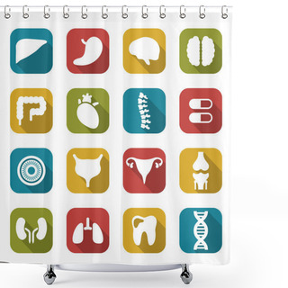 Personality  Round Icons Of Internal Human Organs Flat Design Shower Curtains