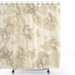Personality  Seamless Vector Wallpaper With Roses In Vintage Style Shower Curtains