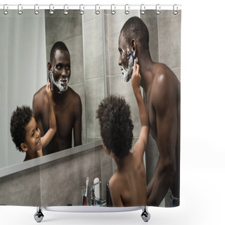 Personality  Cute Son Shaving His Father Shower Curtains