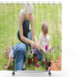 Personality  Family In The Garden With Flowers Shower Curtains