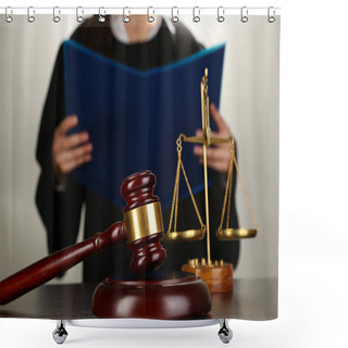 Personality  Judge Read Verdict On Grey Background Shower Curtains