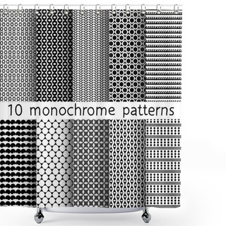 Personality  10 Monochrome Seamless Patterns For Universal Background. Black And White Colors. Endless Texture Can Be Used For Wallpaper, Pattern Fill, Web Page Background. Vector Illustration For Web Design. Shower Curtains