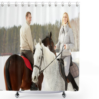 Personality  Couple Horseback Riding In Winter  Shower Curtains