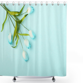 Personality  One Mulberry Paper Flowers Bouquet On Blue Background Shower Curtains