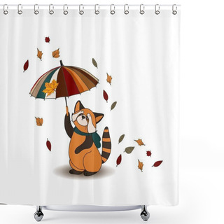 Personality  Autumn Composition Isolated On White Background. Autumn Sticker. Cute Animal. Red Panda. Shower Curtains