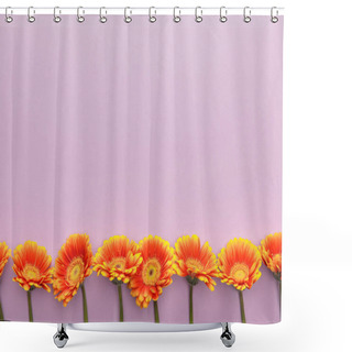 Personality  Top View Of Orange Gerbera Flowers On Violet Background With Copy Space Shower Curtains