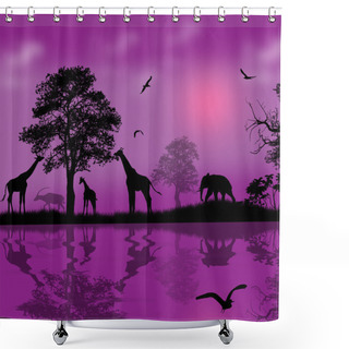 Personality  Wild African Animals Silhouettes  Shower Curtains