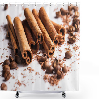 Personality  Cinnamon Sticks, Coffe Beans And Particles Of Chocolate Shower Curtains