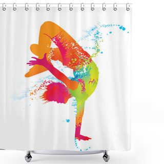 Personality  The Dancing Boy With Colorful Spots And Splashes On White Backgr Shower Curtains