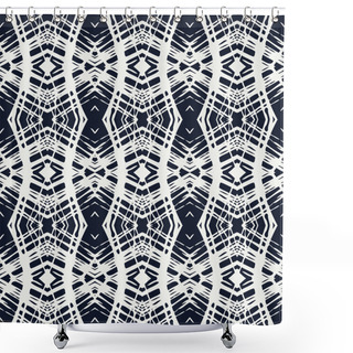 Personality  White Lace On Navy Blue Vector Geometrical Pattern Shower Curtains