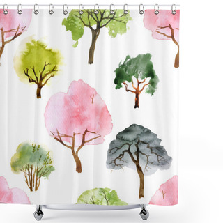 Personality  Watercolor Trees Seamless Pattern Shower Curtains