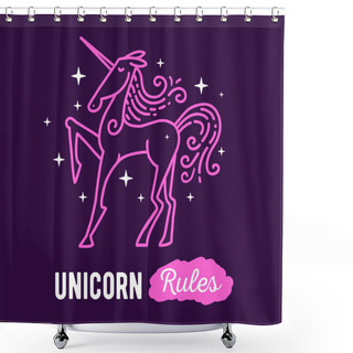 Personality  Vector Illustration Of Standing Magic Pink Unicorn With Horn, Ma Shower Curtains