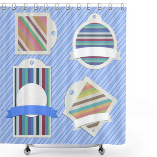 Personality  Vector Set Of Striped Frames On Blue Background Shower Curtains