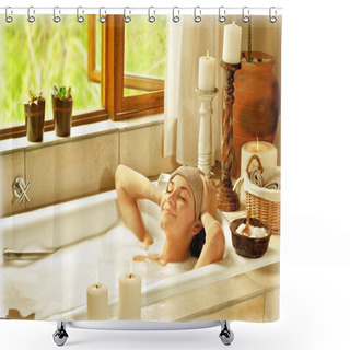Personality  Woman Taking Bath Shower Curtains