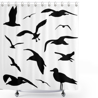 Personality  Seagull Silhouette Set Isolated On White Background Vector Shower Curtains