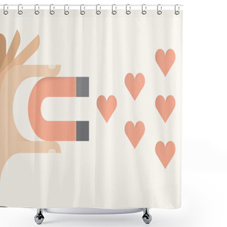 Personality  Abstract Love Magnet Attracting Hearts In Human Hand. Idea - Social Networking Articles Appreciation (like) Feedback Concept, Love Attraction And Valentine's Day Card. Shower Curtains