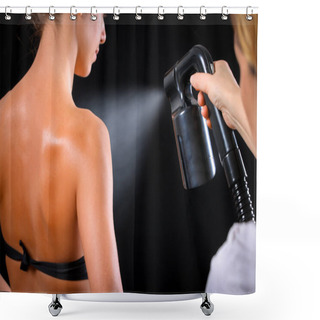 Personality  Woman Body Paint With Airbrush In Professional Beauty Salon Shower Curtains
