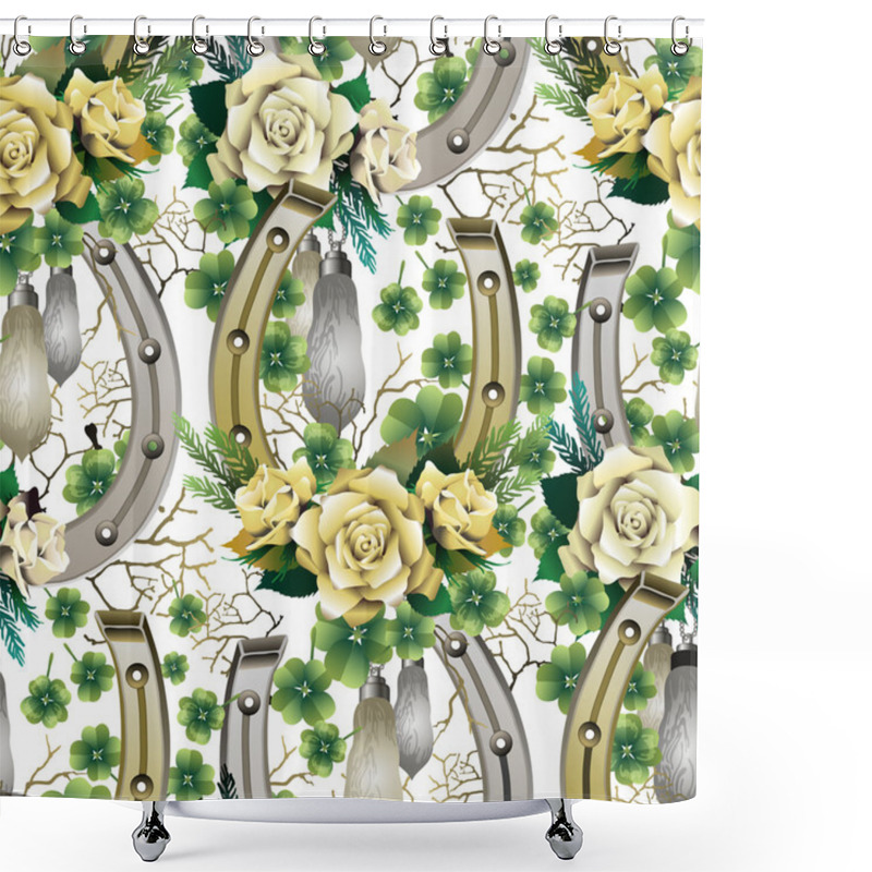 Personality  Pattern With Horseshoes, Rabbit Foots And Roses Shower Curtains