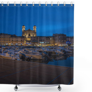 Personality  Corsica, 03/09/2017: The Night Skyline Of Bastia, The City In The Northeast, At The Base Of The Cap Corse, Seen From The Dock Of The Little Port Of The Old Town  Shower Curtains