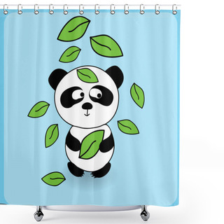Personality  Illustration Of Cute Cartoon Panda With Falling Leaves Shower Curtains