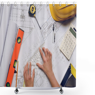 Personality  Architect Working On Blueprints Shower Curtains