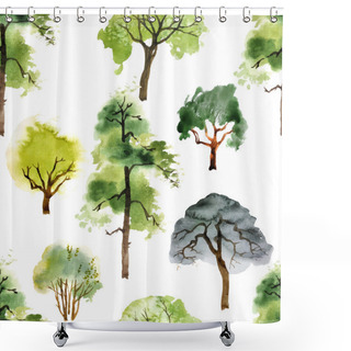 Personality  Seamless Pattern With Watercolor Trees Shower Curtains