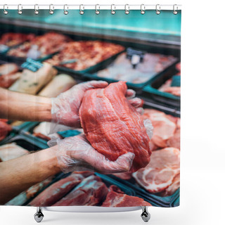 Personality  Shop Assistant With Raw Meat Shower Curtains