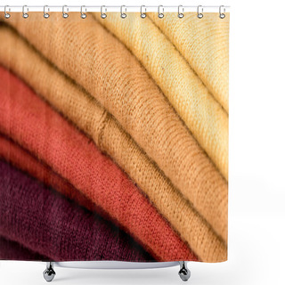 Personality  Close Up View Of Stack Of Folded Colorful Clothes Shower Curtains