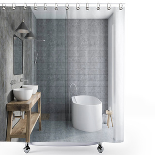 Personality  Gray Tile Bathroom Interior Shower Curtains