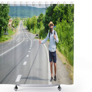 Personality  Stop Car. Man Try Stop Car Thumb Up. Hitchhiking One Of Cheapest Ways Traveling. Picking Up Hitchhikers. Hitchhikers Risk Being Picked Up By Someone Who Is Unsafe Driver Or Personally Dangerous Shower Curtains