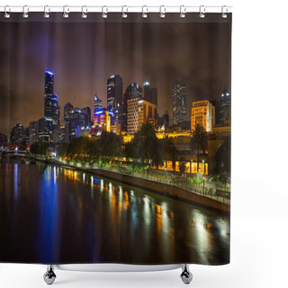 Personality  Melbourne Skyline Along The Yarra River At Dusk. Shower Curtains